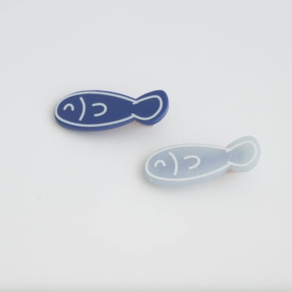 Accessories - Pair of Cute Design Minimalist Cartoon Blue Fish Shape Hair Clips